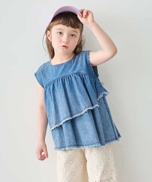 Piet（ピエット）の「【綿100%】アシメ フリル デニムブラウス（シャツ/ブラウス・キッズ・グレー/サックスブルー・100/110/130/120）」の16枚目の写真