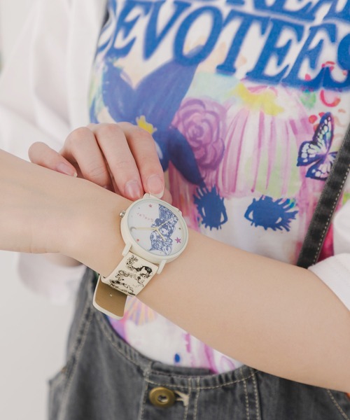 ScoLar(スカラー)の「SJ-022:ネコとSCOLARロゴ 総柄腕時計(アナログ腕時計・レディース・アイボリー/ブラック・M)」の4枚目の写真