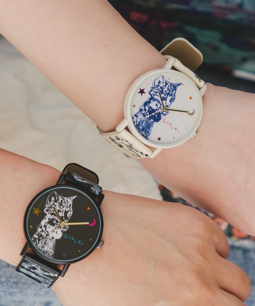 ScoLar(スカラー)の「SJ-022:ネコとSCOLARロゴ 総柄腕時計(アナログ腕時計・レディース・アイボリー/ブラック・M)」の18枚目の写真