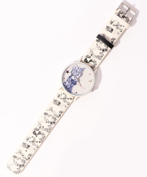 ScoLar(スカラー)の「SJ-022:ネコとSCOLARロゴ 総柄腕時計(アナログ腕時計・レディース・アイボリー/ブラック・M)」の7枚目の写真