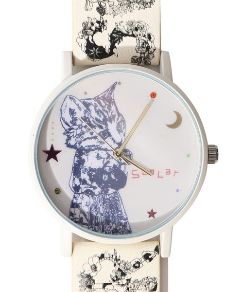 ScoLar(スカラー)の「SJ-022:ネコとSCOLARロゴ 総柄腕時計(アナログ腕時計・レディース・アイボリー/ブラック・M)」の8枚目の写真