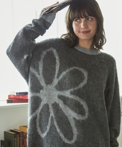 ビッグ フラワーデザイン オーバーサイズ シャギーニット（ニット