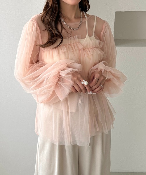 apres jour clair(アプレジュールクレア)の「【apres jour clair】チュールデザインシアートップス(シャツ/ブラウス・レディース・ブラック/ピンクベージュ/アイボリー・フリー/X-LARGE)」の19枚目の写真