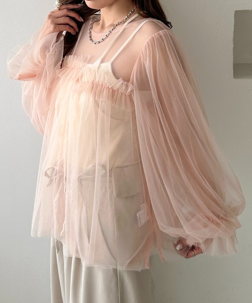 apres jour clair(アプレジュールクレア)の「【apres jour clair】チュールデザインシアートップス(シャツ/ブラウス・レディース・ブラック/ピンクベージュ/アイボリー・フリー/X-LARGE)」の20枚目の写真