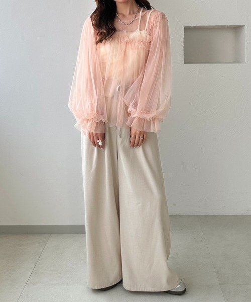apres jour clair(アプレジュールクレア)の「【apres jour clair】チュールデザインシアートップス(シャツ/ブラウス・レディース・ブラック/ピンクベージュ/アイボリー・フリー/X-LARGE)」の22枚目の写真