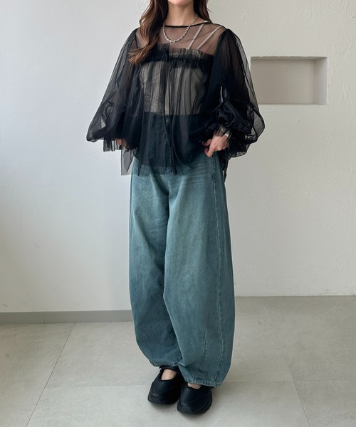 apres jour clair(アプレジュールクレア)の「【apres jour clair】チュールデザインシアートップス(シャツ/ブラウス・レディース・ブラック/ピンクベージュ/アイボリー・フリー/X-LARGE)」の15枚目の写真