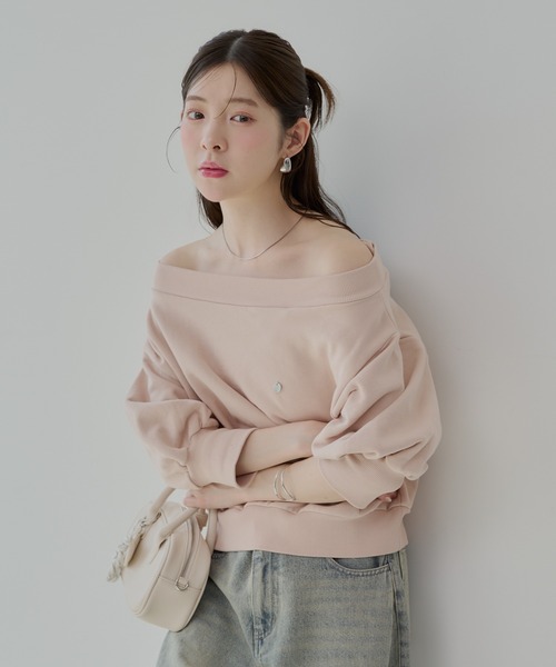 Chico（チコ）の「【7分袖】肩リボンワンショルルーズスウェット（Tシャツ/カットソー・レディース・グレー/ネイビー/オートミール/ピンク・FREE）」の4枚目の写真