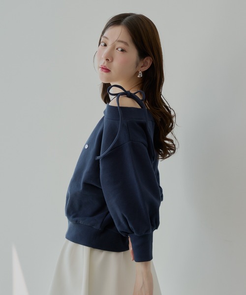セール】【7分袖】肩リボンワンショルルーズスウェット（Tシャツ