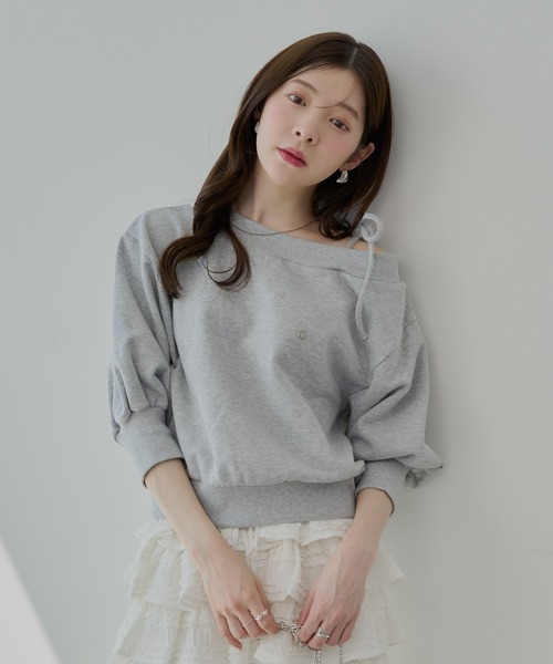 Chico（チコ）の「【7分袖】肩リボンワンショルルーズスウェット（Tシャツ/カットソー・レディース・グレー/ネイビー/オートミール/ピンク・FREE）」の18枚目の写真