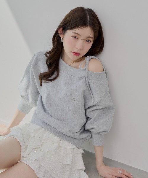 Chico（チコ）の「【7分袖】肩リボンワンショルルーズスウェット（Tシャツ/カットソー・レディース・グレー/ネイビー/オートミール/ピンク・FREE）」の19枚目の写真