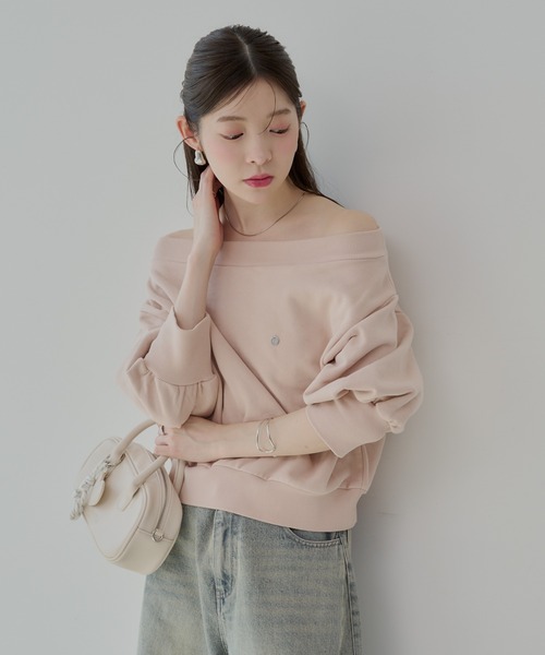 セール】【7分袖】肩リボンワンショルルーズスウェット（Tシャツ