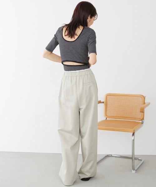Auntie Rosa Holiday(アンティローザホリデー)の「ボーダーテレコバックスリットトップス(Tシャツ/カットソー・レディース・ブラック/オフホワイト・FREE)」の4枚目の写真