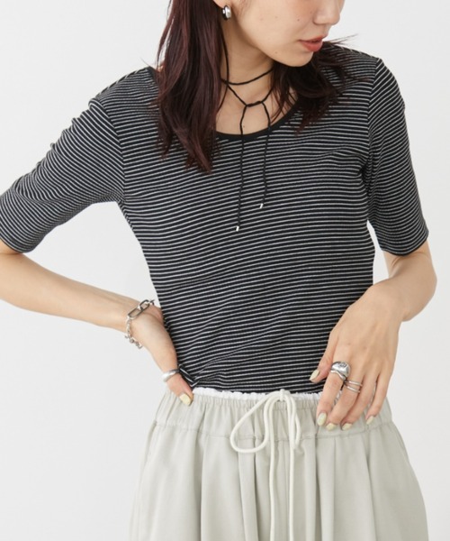 Auntie Rosa Holiday(アンティローザホリデー)の「ボーダーテレコバックスリットトップス(Tシャツ/カットソー・レディース・ブラック/オフホワイト・FREE)」の10枚目の写真