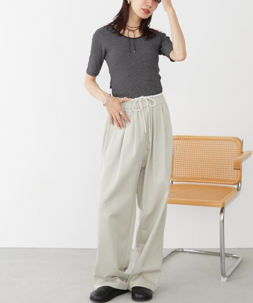 Auntie Rosa Holiday(アンティローザホリデー)の「ボーダーテレコバックスリットトップス(Tシャツ/カットソー・レディース・ブラック/オフホワイト・FREE)」の11枚目の写真