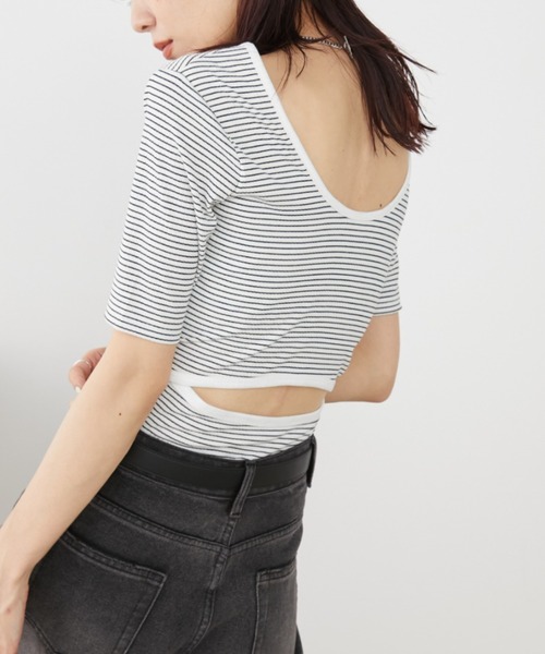 Auntie Rosa Holiday(アンティローザホリデー)の「ボーダーテレコバックスリットトップス(Tシャツ/カットソー・レディース・ブラック/オフホワイト・FREE)」の15枚目の写真