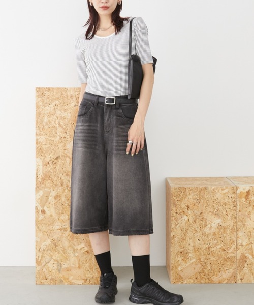 Auntie Rosa Holiday(アンティローザホリデー)の「ボーダーテレコバックスリットトップス(Tシャツ/カットソー・レディース・ブラック/オフホワイト・FREE)」の16枚目の写真