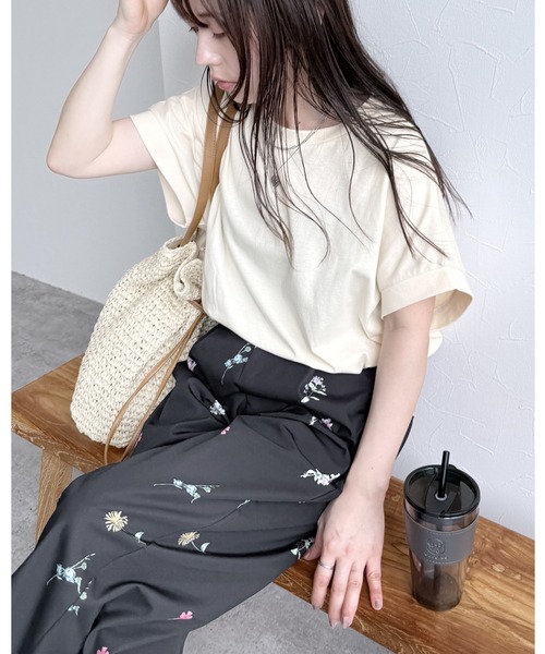 reca(レカ)の「【接触冷感】フレンチスリーブプルオーバー(Tシャツ/カットソー・レディース・ブラック/アイボリー/アクア/チャコールグレー・M)」の1枚目の写真