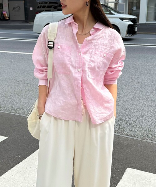 fredy emue（フレディエミュ）の「LINEN100クロップドシャツ（シャツ/ブラウス・レディース・オフホワイト/ブルー系その他/ベビーピンク/イエロー系その他/ネイビー・38）」の5枚目の写真