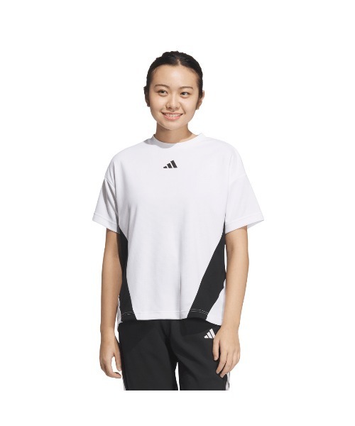 adidas(アディダス)の「アディダス adidas カラーブロック 半袖Tシャツ(Tシャツ/カットソー・レディース・ブラック/ホワイト/ネイビー・L/XL/S/M)」の2枚目の写真