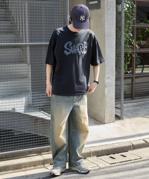 WEGO(ウィゴー)の「WEGO/ワッペンロゴドロストBIG T(Tシャツ/カットソー・メンズ・ホワイト/ブラック/スミクロ/グレー系その他/ブラック系その他・LARGE/MEDIUM)」の7枚目の写真