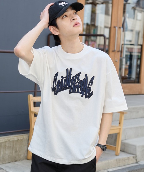 WEGO(ウィゴー)の「WEGO/ワッペンロゴドロストBIG T(Tシャツ/カットソー・メンズ・ホワイト/ブラック/スミクロ/グレー系その他/ブラック系その他・LARGE/MEDIUM)」の13枚目の写真
