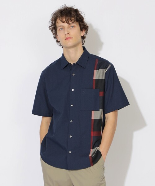 CB CRESTBRIDGE（シービークレストブリッジ）の「パーシャルチェックリネンミックスハーフスリーブシャツ（シャツ/ブラウス・メンズ・オフホワイト/ネイビー・2/3）」の2枚目の写真