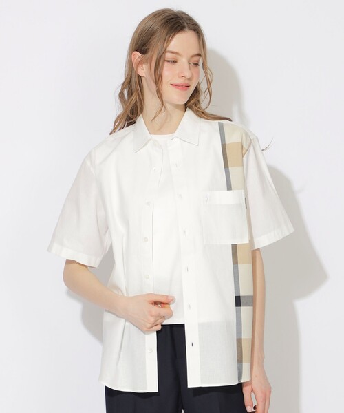 CB CRESTBRIDGE（シービークレストブリッジ）の「パーシャルチェックリネンミックスハーフスリーブシャツ（シャツ/ブラウス・メンズ・オフホワイト/ネイビー・2/3）」の3枚目の写真