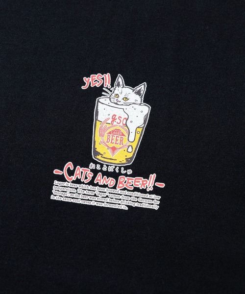 売れ筋商品|||go slow caravan ゴースローキャラバン RAY綿 猫と麦酒TEE~麦酒風呂2~ 送料無料 ユニセックス M L ホワイト ブラック ねこ 黒猫 白猫 ネコ 酒 ビール 半袖 RAY綿 猫と麦酒TEE～麦酒風呂2～（Tシャツ/カットソー）｜go
