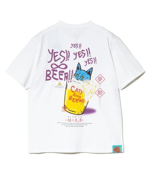 go slow caravan（ゴースローキャラバン）の「RAY綿 猫と麦酒TEE～麦酒風呂2～（Tシャツ/カットソー・メンズ・ホワイト/ブラック・X-LARGE/LARGE/MEDIUM/SMALL）」の7枚目の写真