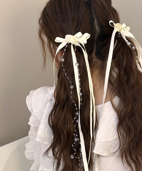 SHEPP(シープ)の「2pリボンパールヘアピン(ヘアピン・レディース・ブラック/ピンク/ホワイト・F)」の1枚目の写真