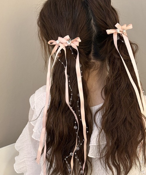 SHEPP(シープ)の「2pリボンパールヘアピン(ヘアピン・レディース・ブラック/ピンク/ホワイト・F)」の3枚目の写真