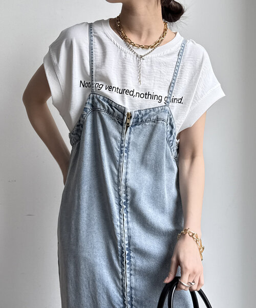 DOUDOU バックボタンジョーゼットロゴTEE ライトグレー DOUDOU(ドゥドゥ) バックボタンジョーゼットロゴTEE ライト