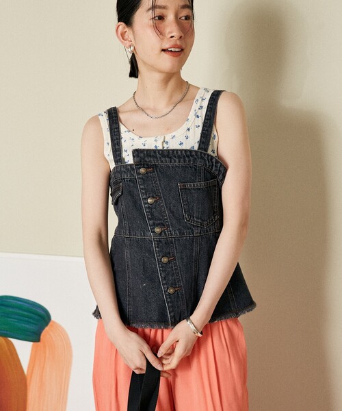 セール】デニムアシメビスチェ/リボン付き デニムビスチェ/リメイク風