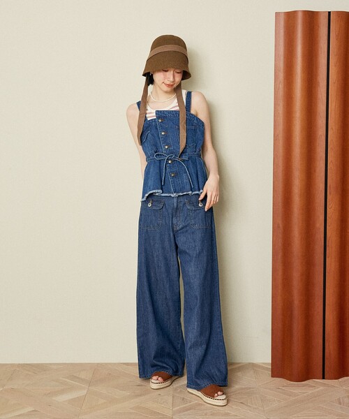 セール】デニムアシメビスチェ/リボン付き デニムビスチェ/リメイク風