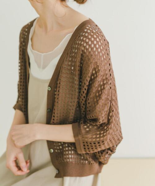 ITEMS URBANRESEARCH(アイテムズ アーバンリサーチ)の「メッシュニットカーディガン(カーディガン/ボレロ・レディース・グレー系その他/ブラック/ブラウン・FREE)」の1枚目の写真
