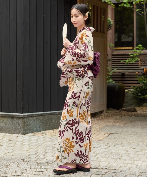 選べるアソート花柄 浴衣 5点セット【浴衣＋兵児帯＋飾り帯+帯留め+