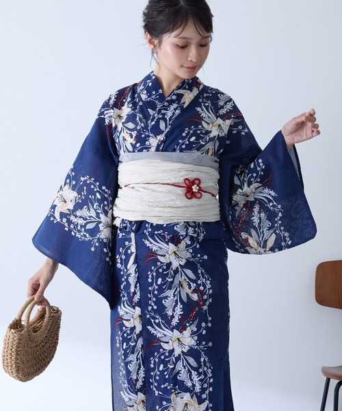 ⭐タイムセール⭐新品⭐花柄浴衣・帯•帯締めセット 選べるアソート花柄 浴衣 5点セット【浴衣＋兵児帯＋飾り帯+帯留め+