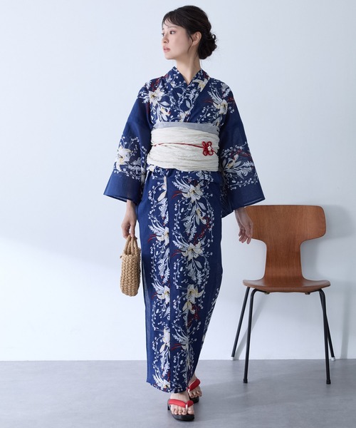 浴衣 suger 青 花柄 5点セット 簡単着付け レディース浴衣セット 5点セット 花柄【浴衣・兵児帯・飾り