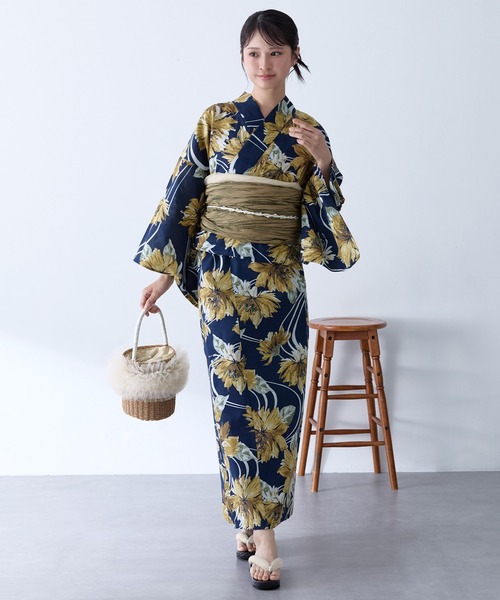 花柄浴衣・帯・着付けブックセット 簡単着付け レディース浴衣セット 5点セット 花柄【浴衣・兵児帯・飾り