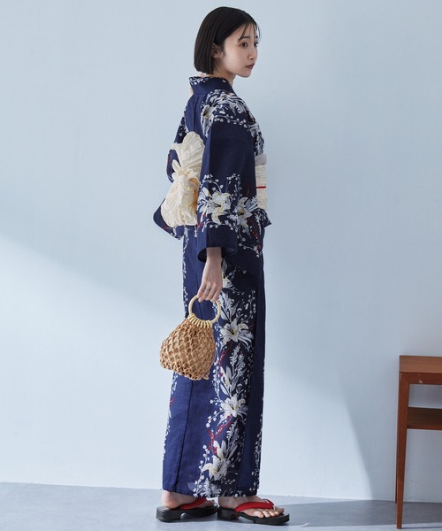 選べるアソート花柄 浴衣 5点セット【浴衣＋兵児帯＋飾り帯+帯留め+