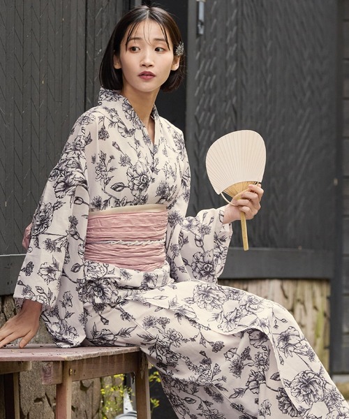 セール】選べるアソート花柄 浴衣 5点セット【浴衣＋兵児帯＋