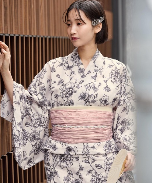 花柄浴衣・帯飾り セール】選べるアソート花柄 浴衣 5点セット【浴衣＋兵児帯＋