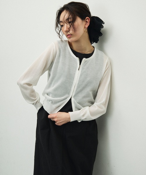 Lutim by u（ルチバイユー）の「Double Zip Crew Neck Cardigan / ダブルジップクルーネックカーディガン（カーディガン/ボレロ・レディース・ホワイト/イエロー/ブラック/グレー・FREE）」の2枚目の写真