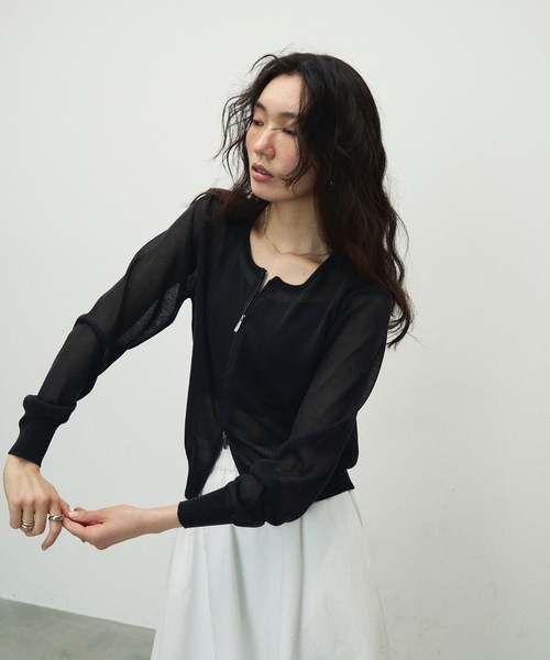Lutim by u（ルチバイユー）の「Double Zip Crew Neck Cardigan / ダブルジップクルーネックカーディガン（カーディガン/ボレロ・レディース・ホワイト/イエロー/ブラック/グレー・FREE）」の15枚目の写真
