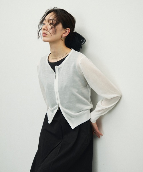 Lutim by u（ルチバイユー）の「Double Zip Crew Neck Cardigan / ダブルジップクルーネックカーディガン（カーディガン/ボレロ・レディース・ホワイト/イエロー/ブラック/グレー・FREE）」の12枚目の写真