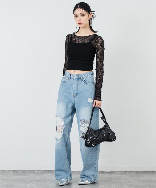 ANAP(アナップ)の「ダメージレースデニムパンツ(デニムパンツ・レディース・ブルー・S/M)」の14枚目の写真
