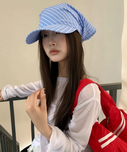 shopnikoniko（ショップニコニコ）の「スカーフ キャップ ストラ イプ柄 バンダナ バブーシュカ（キャップ・レディース・ホワイト/ブラック/ブルー・フリー）」の14枚目の写真