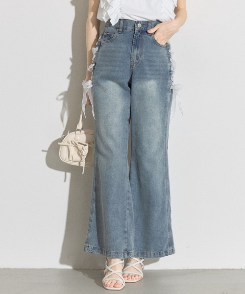 SLY LACE UP ATHLEISURE FLARE パンツ ZOZO限定】サイドレースアップシューレースソフトフレアーパンツ