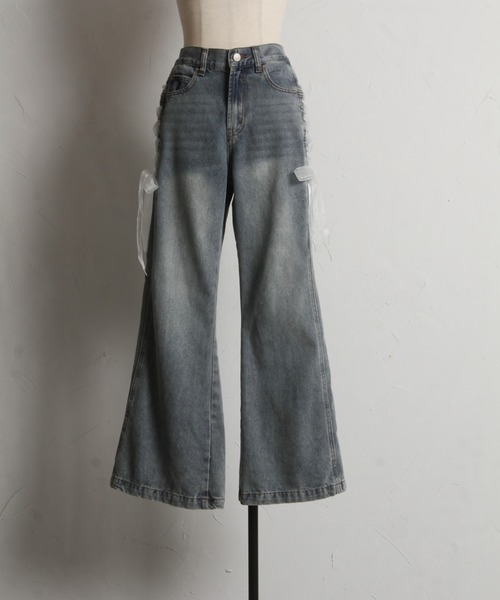 tocco closet（トッコ　クローゼット）の「【ZOZO限定】サイドレースアップシューレースソフトフレアーパンツ（デニムパンツ・レディース・ブルー/ブラック/サックスブルー・M）」の5枚目の写真