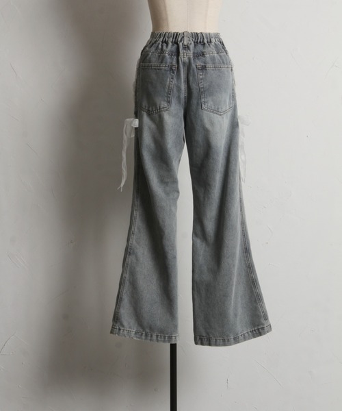 tocco closet（トッコ　クローゼット）の「【ZOZO限定】サイドレースアップシューレースソフトフレアーパンツ（デニムパンツ・レディース・ブルー/ブラック/サックスブルー・M）」の9枚目の写真